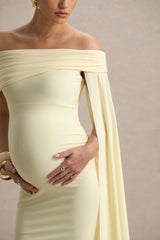 Aquila | Lemon Bardot Maternity Maxi Dress With Drape Sleeve