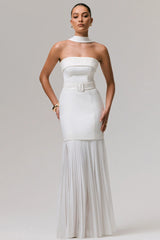 Jaquetta | White Belted Maxi Dress With Pleated Chiffon Skirt