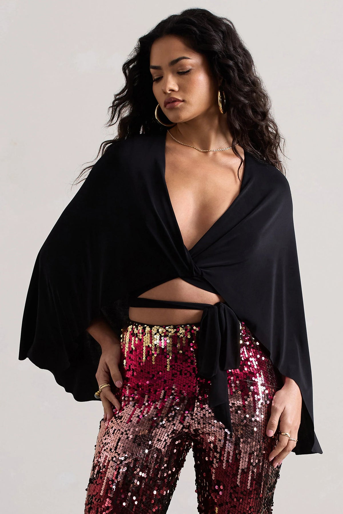 Scorpio | Black Wrap Crop Top With Cape