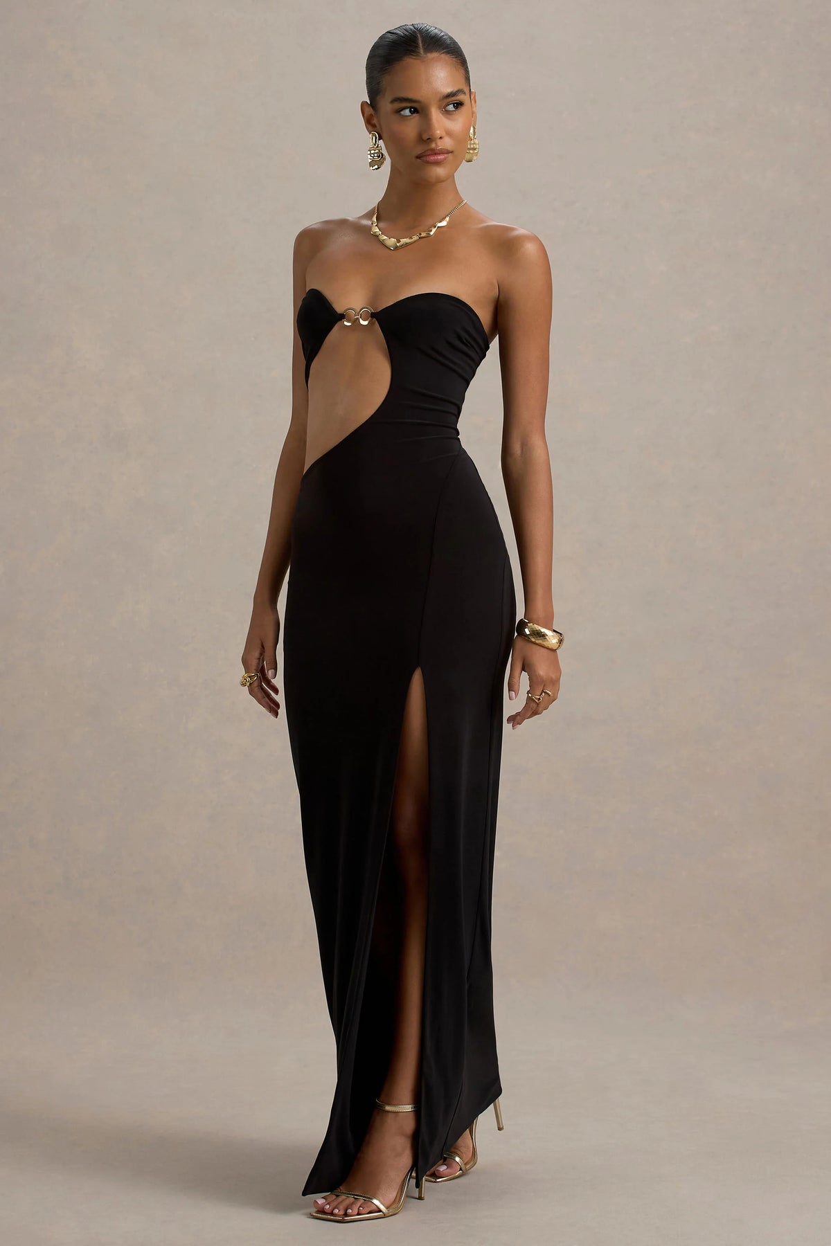 Feleicia | Black Sweetheart Cut-Out Maxi Dress With Split