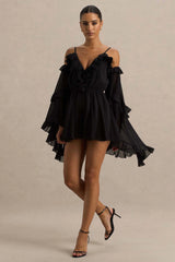 Anaya | Black Chiffon Playsuit With Long Sleeves