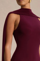 Cordy | Burgundy High-Neck Maxi Dress With Scarf-Detail