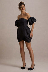 Ramone | Black Bardot Mini Dress With Tulip Hem