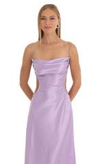 Satin Rhinestone Maxi Dress in Purple
