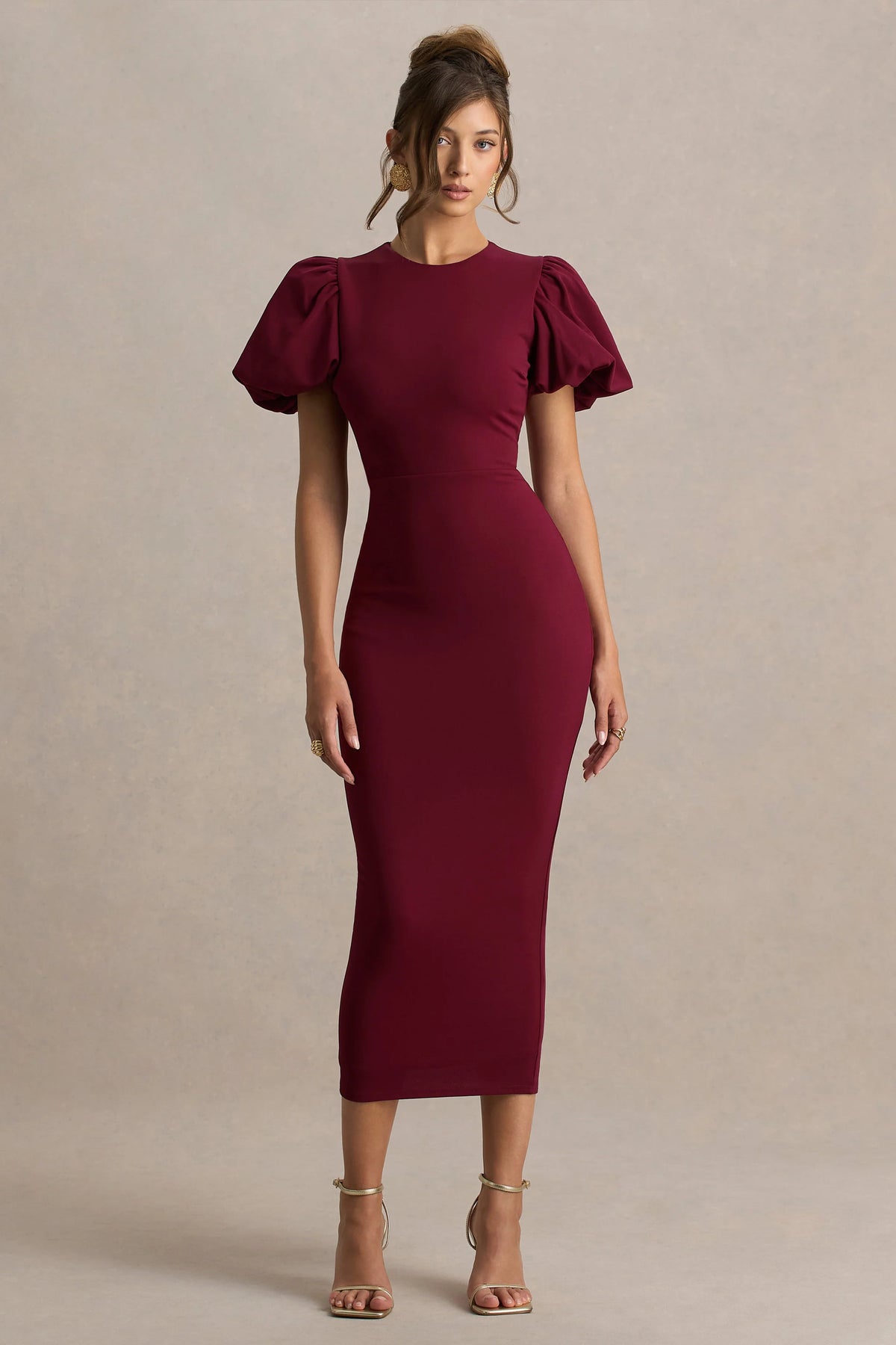 Dakota | Burgundy Puff-Sleeve Midi Dress