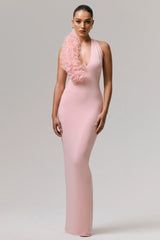 Harriet | Pink Plunge-Neck Maxi Dress With Floral Detail