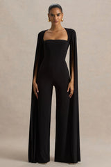 Zara | Black Square-Neck Jumpsuit With Cape Sleeves