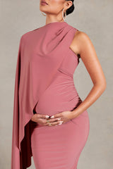 New Chapter | Blush Pink Asymmetric Maternity Midi Dress With Cape