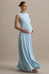 Outline | Powder Blue Maternity Maxi Dress With Draped Skirt