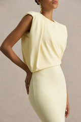 Meave | Lemon High Neck Maxi Dress With Draping Detail