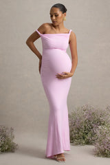 Lita | Pink Twisted Asymmetric Maternity Maxi Dress