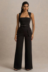 Solice | Black Square-Neck Tailored Jumpsuit