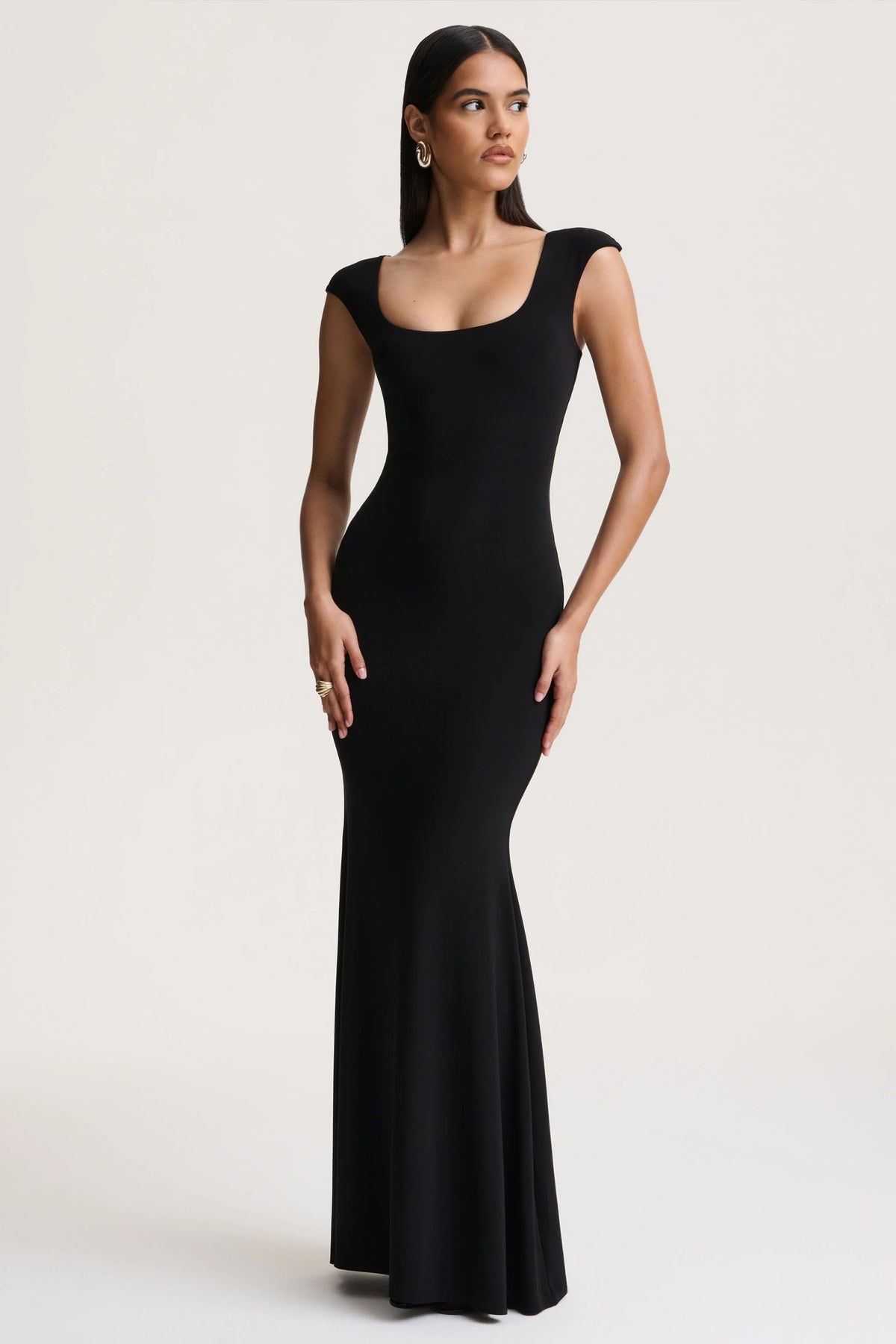 Piper | Black Square-Neck Maxi Dress With Cap-Sleeves