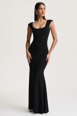Piper | Black Square-Neck Maxi Dress With Cap-Sleeves