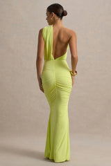 Beline | Lime Green One-Shoulder Cut-Out Maxi Dress With Drape