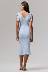 Dedicated | Powder Blue Plunge-Neck Split Midi Dress