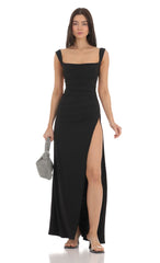 Open Back Bow Maxi Dress in Black