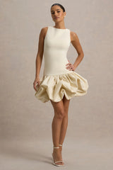 Tamie | Stone Boat-Neck Ruffled Mini Dress