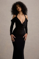 Hurghada | Black Plunge-Neck Long-Sleeve Maxi Dress