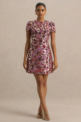 Eira | Pink Floral Sequin Crew-Neck Mini Dress