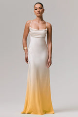 Lucie | Yellow Ombre Satin Cowl-Neck Maxi Dress