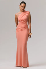 Mardi | Coral Asymmetric Maxi Dress With Ruching