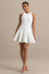 Leilani | White Racer-Neck Mini Dress With Ruffling Detail