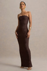 Lorela | Brown Bodycon Bandeau Maxi Dress