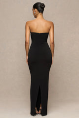 Milania | Black Asymmetric-Neck Maxi Dress With Twist-Sleeve