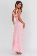 Sangria Cowl Neck Frill Maxi Dress Skin Powder