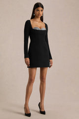 Martha | Black Embellished Sweetheart-Neck Mini Dress