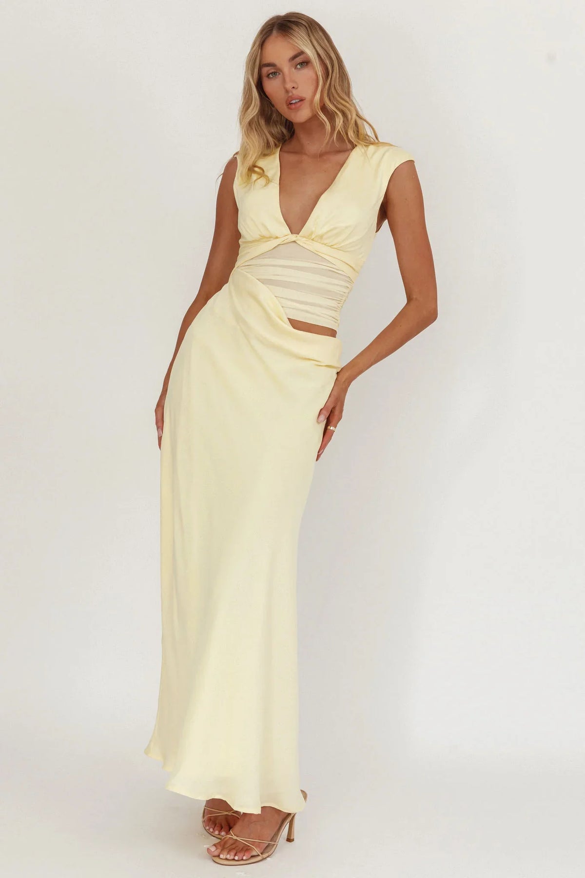 Sun Gaze Sheer Ruched Waist Maxi Dress Butter