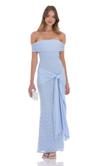 Lace Tassel Wrap Maxi Dress in Sky Blue
