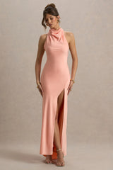 Priero | Peach Cowl Halter-Neck Open Back Maxi Dress