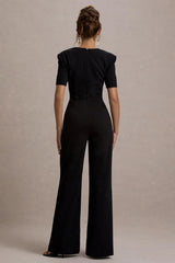 Simone | Black Sweetheart Short-Sleeve Wide-Leg Jumpsuit