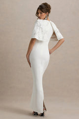 Agnella | White Embellished V-Neck Maxi Dress