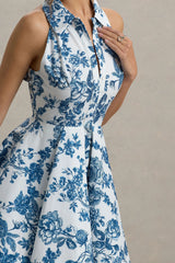 Paulie | Blue Porcelain Print Poplin Skater Mini Dress