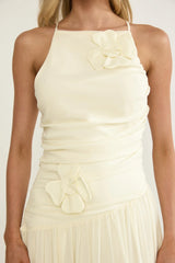 Brighten Drop Waist Flower Accent Maxi Dress Butter