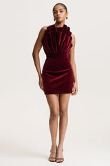 Polly | Burgundy Velvet Ruffled Strapless Mini Dress