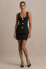 Angel | Black Square-Neck Tailored Mini Dress With Drop-Waist