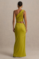 Margie | Green Maxi Skirt With Ruched Detail And Front High Split