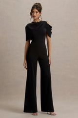 My Destiny | Black Asymmetric Draped Jumpsuit
