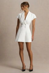 Etta | White Plunge-Neck Short Sleeved Blazer Mini Dress