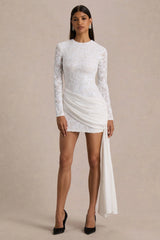 Florecita | White Embellished Lace Mini Dress With Sash Detail