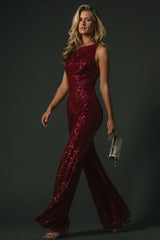 Hillary Sequin Jumpsuit | Wine
