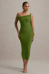 Salome | Green Twisted Asymmetric Midi Dress
