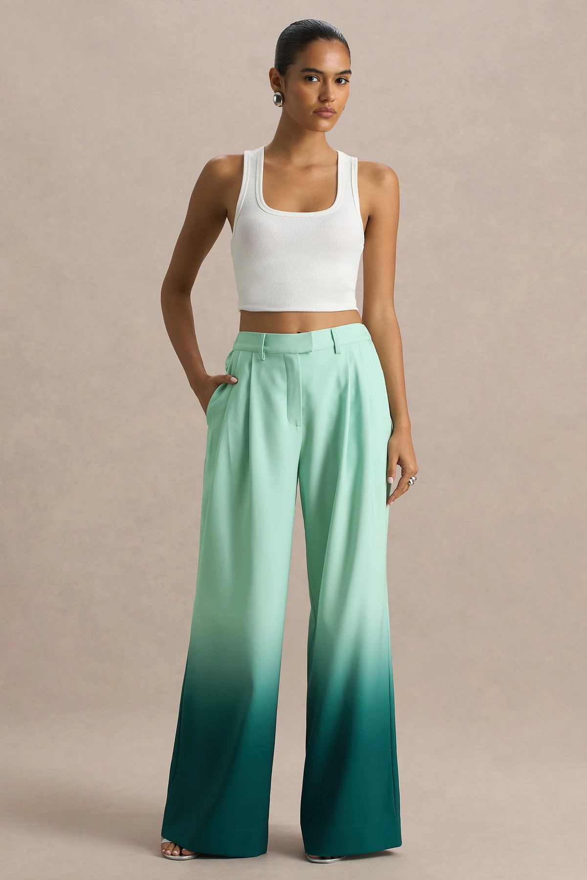 Safia | Emerald Ombre Satin Wide-Leg