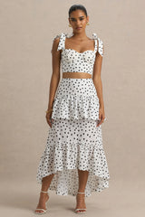 Emry | White Polka Dot High-Waist Maxi Skirt With Ruffle Detail