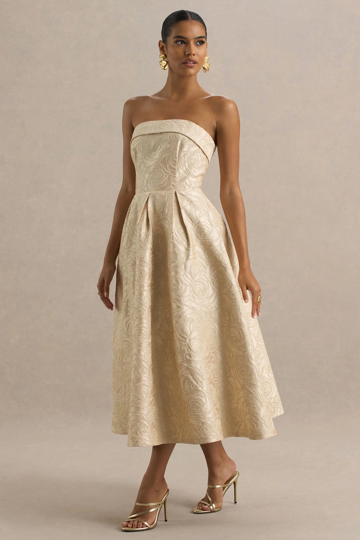 Hypnotic | Gold Jacquard Bandeau Midi Dress