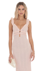 Knit Ruffle Maxi Dress in Pink